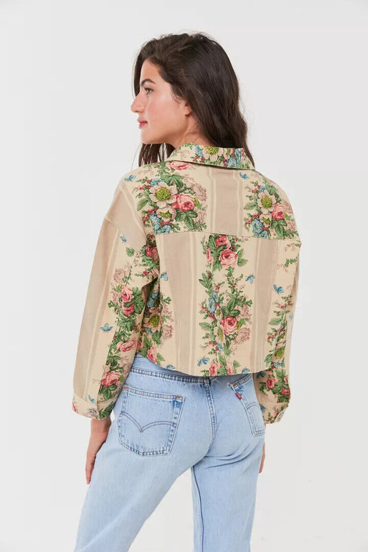 Urban Outfitters Kimchi Blue Floral Cropped Trucker Jacket