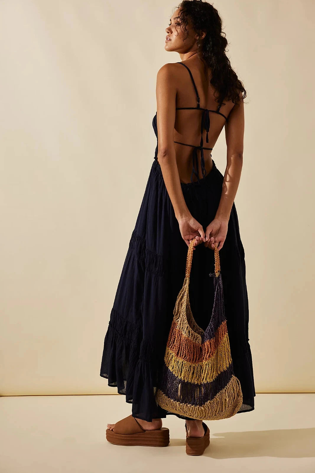 Free People Taking Sides Maxi Dress – back on model blue