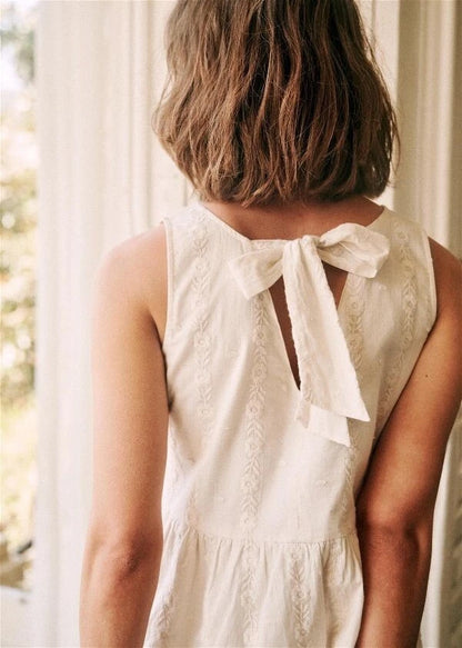 Sezane Robe Loulou Mini Dress – back on model ivory