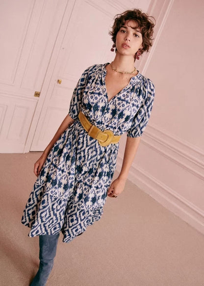 Sezane Robe Stella Dress – front on model blue