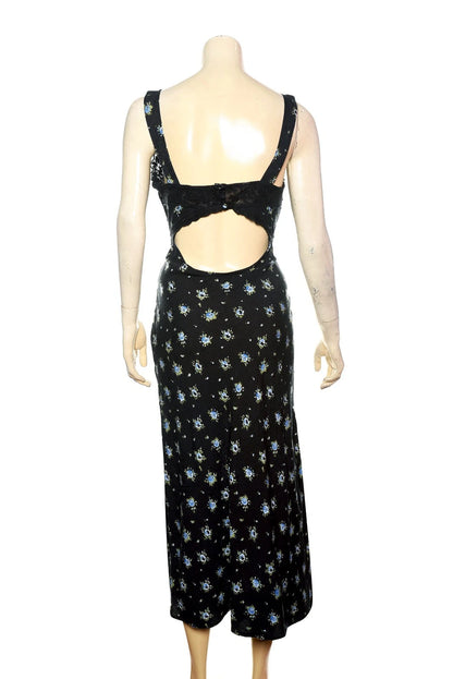 Urban Outfitters Light Before Dark Bex Floral Print Lingerie Slip Dress – back view black