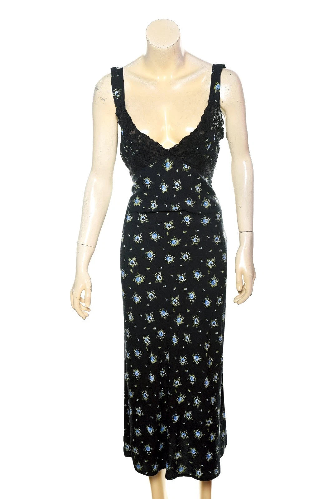 Urban Outfitters Light Before Dark Bex Floral Print Lingerie Slip Dress – front view black