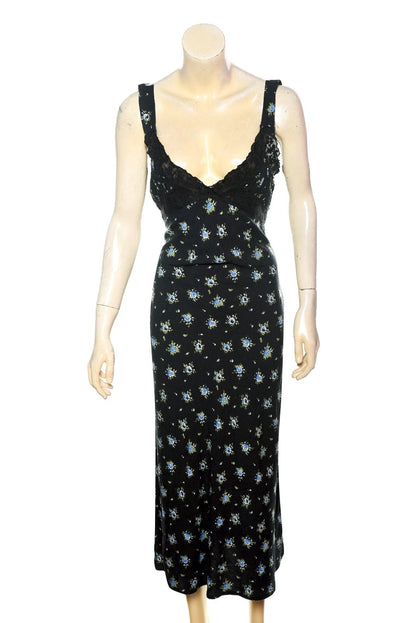 Urban Outfitters Light Before Dark Bex Floral Print Lingerie Slip Dress – front view black