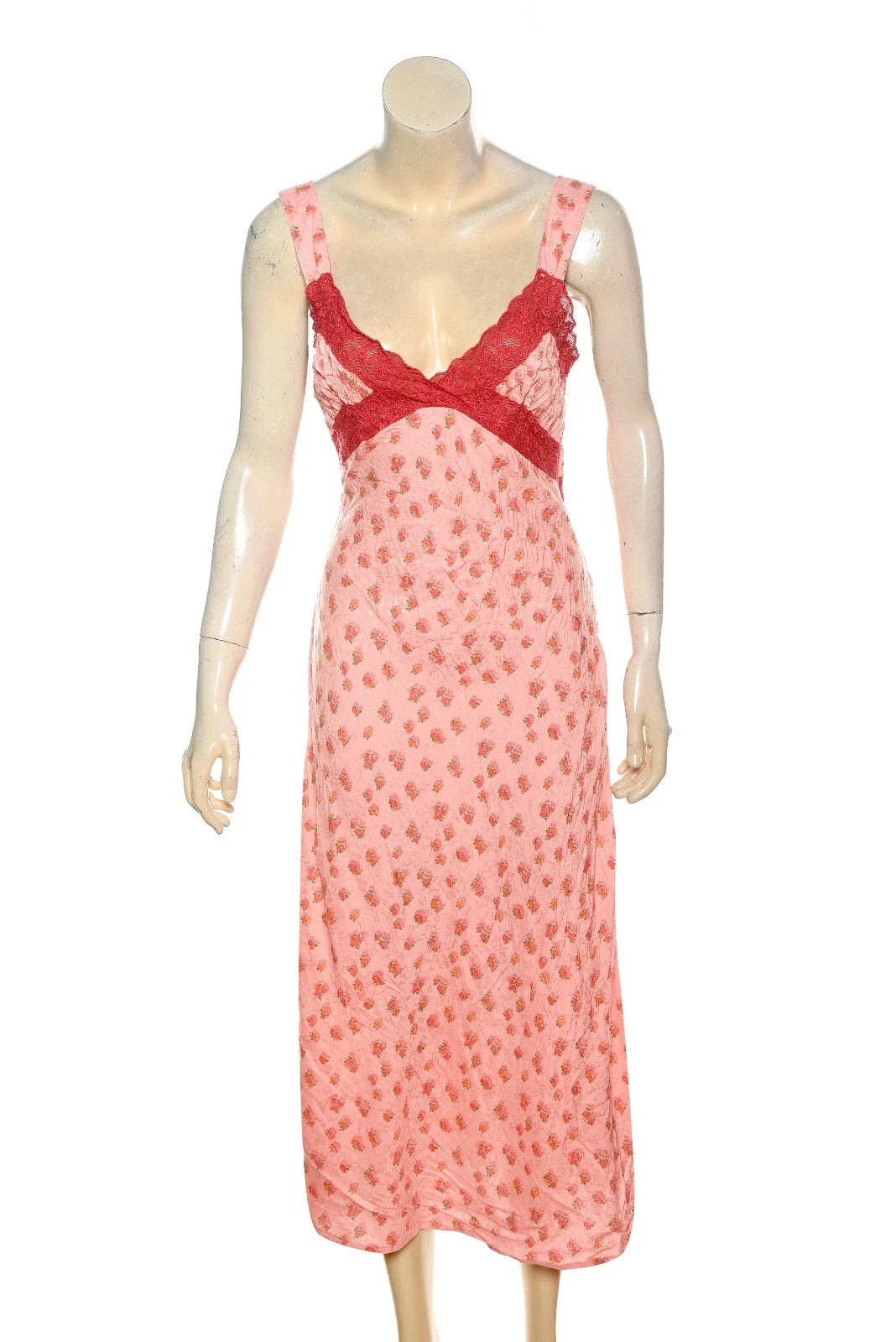 Urban Outfitters Light Before Dark Bex Floral Print Lingerie Slip Dress – front view pink